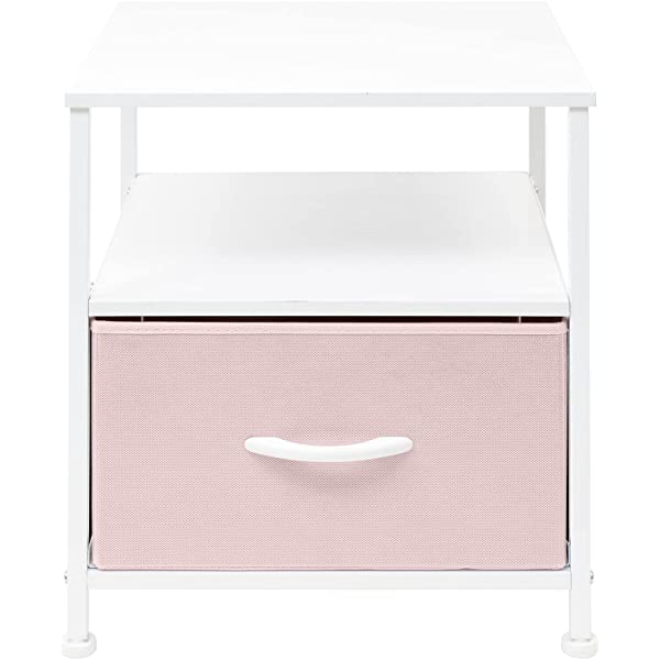 Sorbus Nightstand 1-Drawer Shelf Storage- Bedside Furniture & Accent End Table Chest for Home, Bedroom, Office, College Dorm, Steel Frame, Wood Top, Easy Pull Fabric Bins (Rustic Wood)