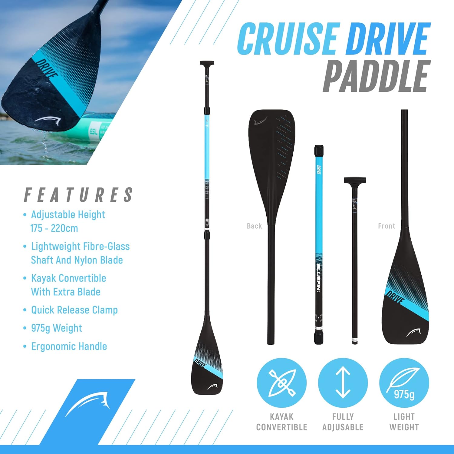 Bluefin Cruise SUP Inflatable Stand Up Paddle Board | Premium Paddleboard Accessories | Multiple sizes: Kids, 9'8, 10'4, 10’8, 12’, 15'