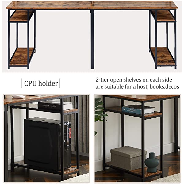 Computer Desk Home Office, Home Office Double Workstation Desk, Two Person Computer Desk with Storage, Spacious Tabletop, Multifunction Writing Desk with Shelf