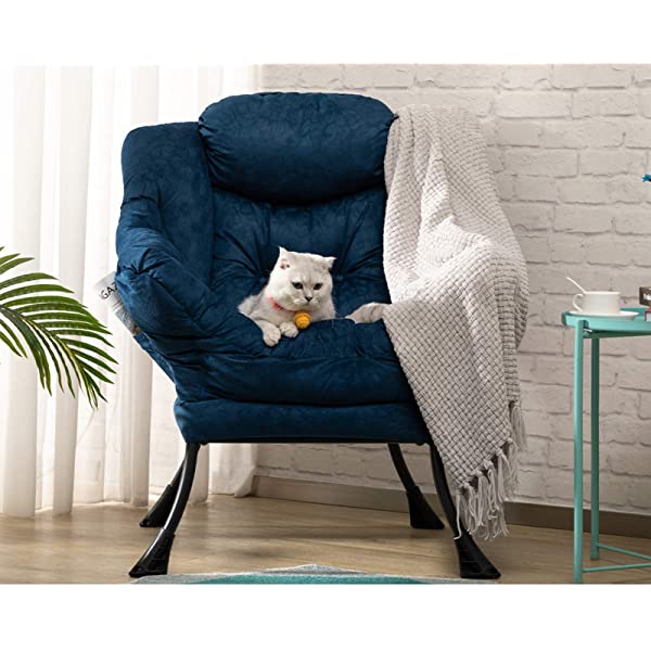 AbocoFur Modern Large Cotton Fabric Lazy Chair，Accent Contemporary Lounge Chair, Single Steel Frame Leisure Sofa Chair with Armrests and A Side Pocket, Beige