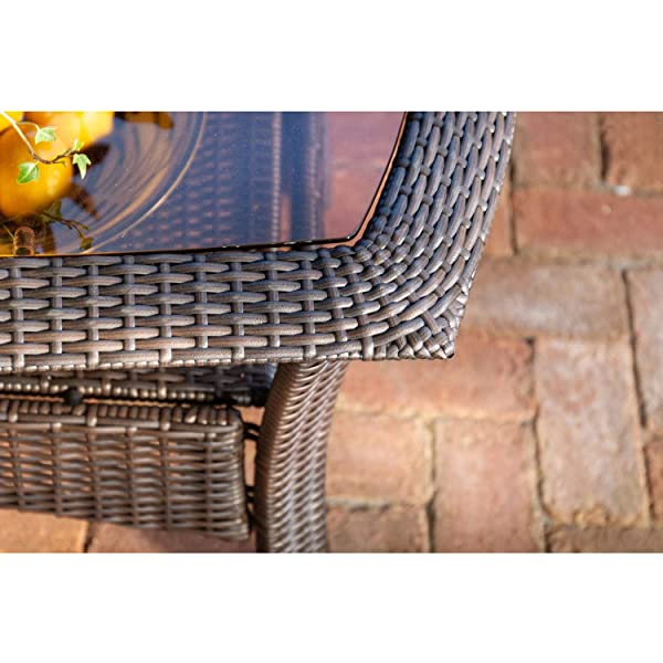 Hanover Strathmere 6-Piece Outdoor Patio Conversation Set, 2 Side Chairs with Ottomans, Loveseat and Tempered Glass Coffee Table, with Hand-Woven Wicker and Thick Cilantro Green Cushions, STRATHMERE6PC