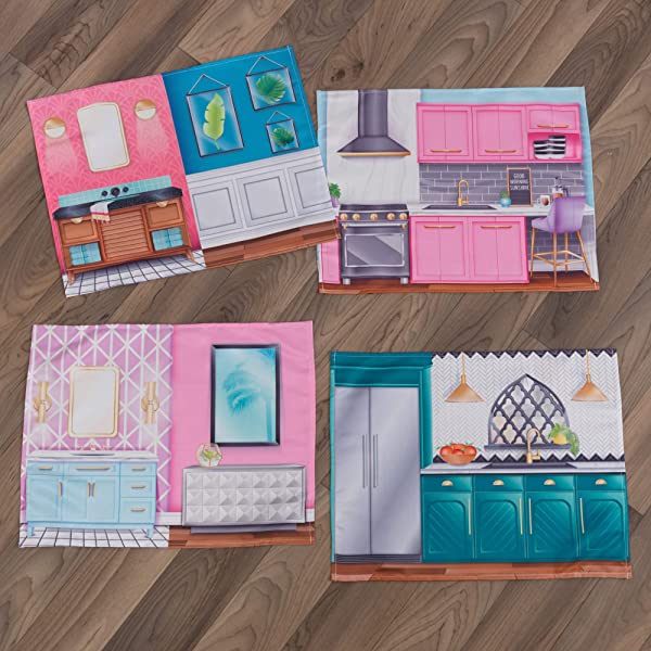 KidKraft Designed by Me™: Magnetic Makeover Wooden Dollhouse with Magnets, Fabric Wallpapers and 10 Pieces of Furniture, Gift for Ages 3+ Modern