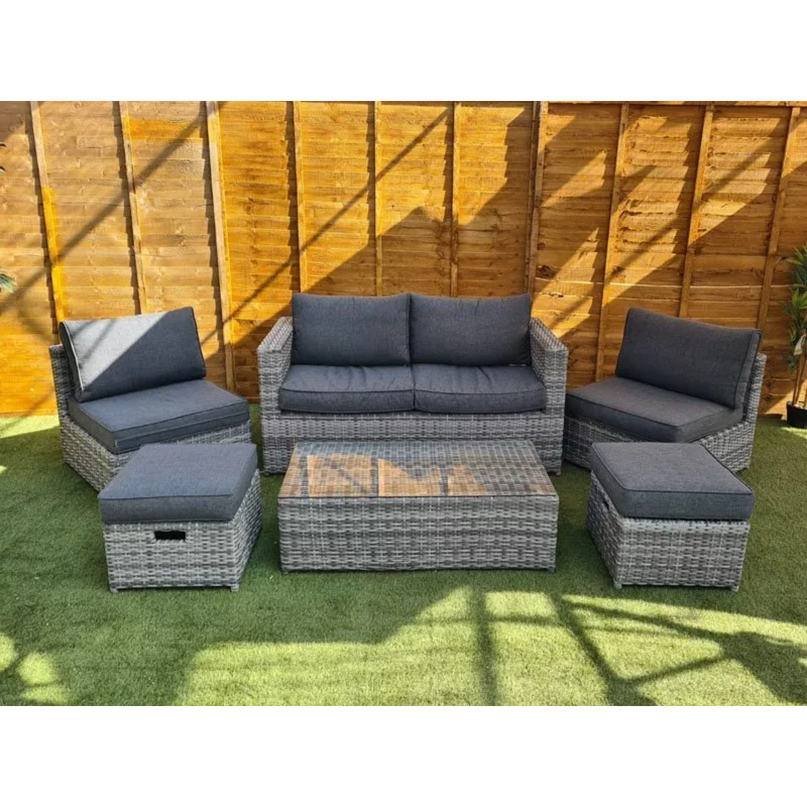 Sapcote 6pc Hideaway Lounge Set in Dark Grey Rattan