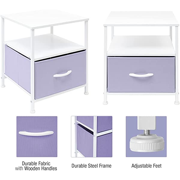 Sorbus Nightstand 1-Drawer Shelf Storage- Bedside Furniture & Accent End Table Chest for Home, Bedroom, Office, College Dorm, Steel Frame, Wood Top, Easy Pull Fabric Bins (Rustic Wood)