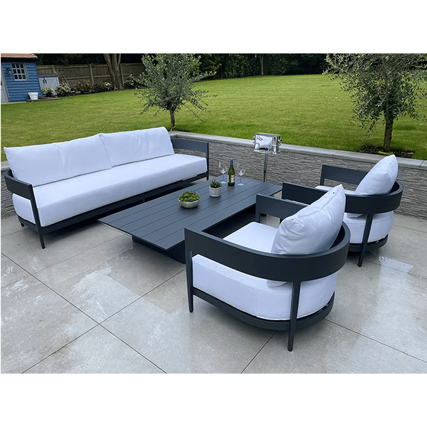 Garden Furniture in Aluminium in Anthracite Grey - 4 pcs (1 Sofa 2 chairs & 1 table) Moon Sofa Set