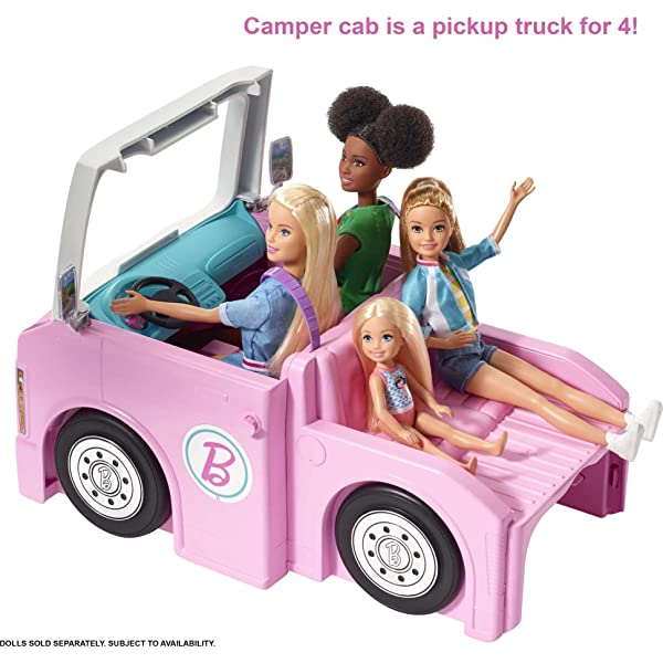 ​Barbie 3-in-1 DreamCamper Vehicle, approx. 3-ft, Transforming Camper with Pool, Truck, Boat and 50 Accessories, Makes a Great Gift for 3 to 7 Year Olds