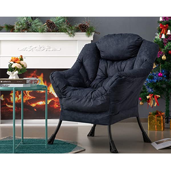 AbocoFur Modern Large Cotton Fabric Lazy Chair，Accent Contemporary Lounge Chair, Single Steel Frame Leisure Sofa Chair with Armrests and A Side Pocket, Beige