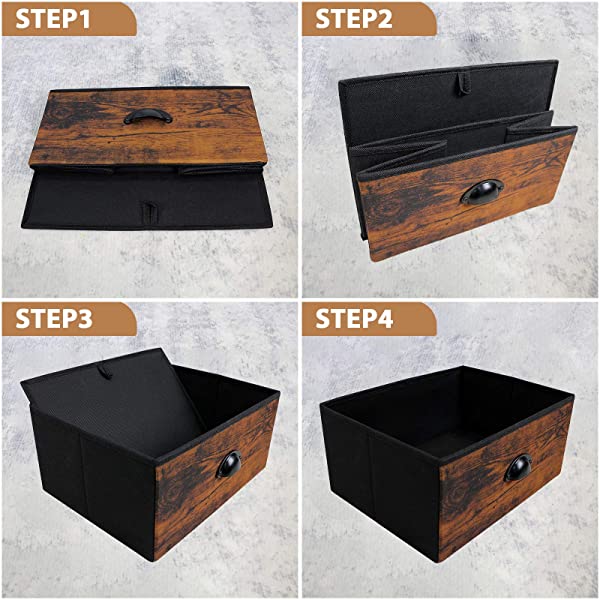 Furologee Nightstand with 3 Drawers, Dresser with Storage Shelf, Bedside Table/Closet Organizer, Rustic Fabric Linen Bins & Wooden Top for Bedroom, Hallway, Hotel (Rustic Brown)