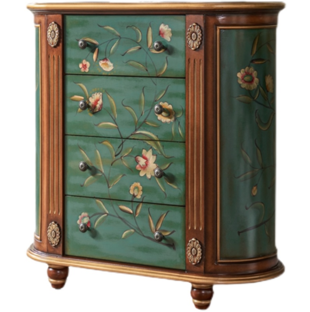 Entrance cabinet solid wood chest of drawers American country side cabinet drawer storage cabinet oval art painted retro complete