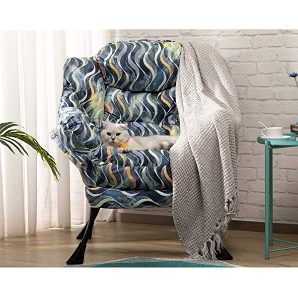 AbocoFur Modern Large Cotton Fabric Lazy Chair，Accent Contemporary Lounge Chair, Single Steel Frame Leisure Sofa Chair with Armrests and A Side Pocket, Beige