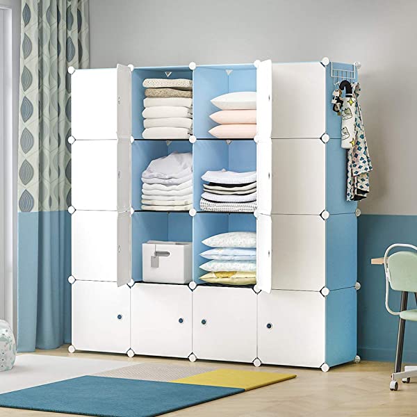 YOZO Cube Storage Organzier Portable Closet Wardrobe Bedroom Dresser (71x14x71 inches) Portable Closet Cube Shelf Armoire Pantry Cabinet, 25 Cubes, Blue 25Cubes Blue