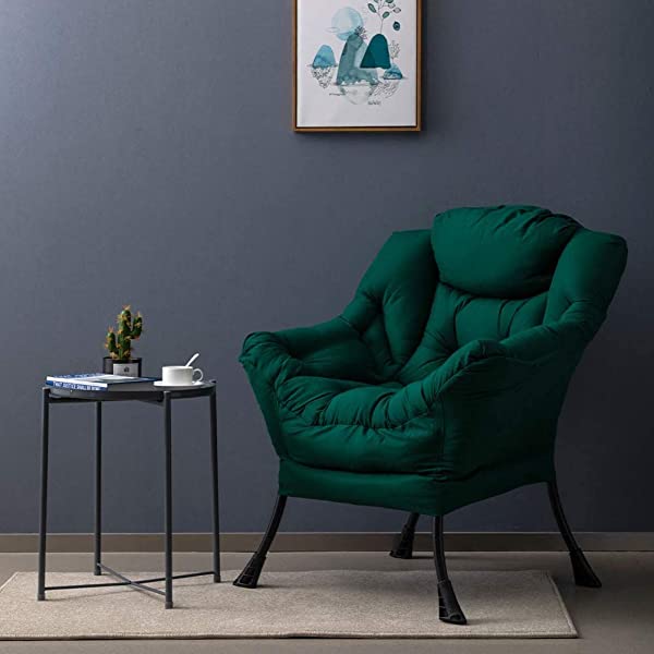 AbocoFur Modern Large Cotton Fabric Lazy Chair，Accent Contemporary Lounge Chair, Single Steel Frame Leisure Sofa Chair with Armrests and A Side Pocket, Beige