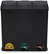 EVRE Recycling Bin with Lids for Kitchen / 45 Litre Capacity / 3 Compartments Waste Separation/Bl...