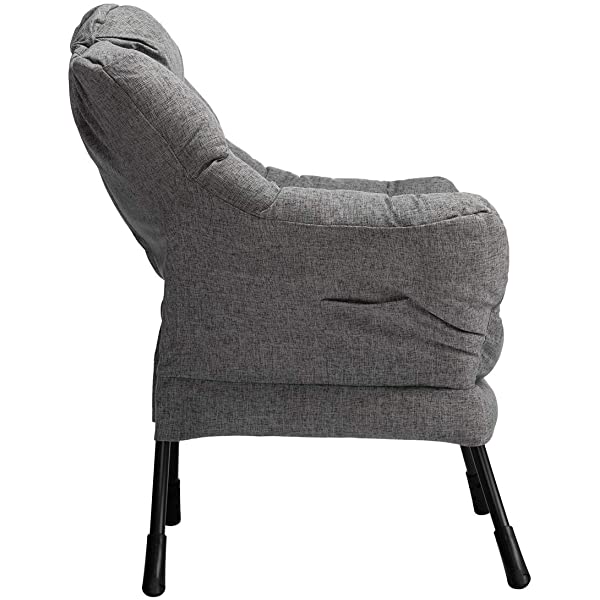 AbocoFur Modern Large Cotton Fabric Lazy Chair，Accent Contemporary Lounge Chair, Single Steel Frame Leisure Sofa Chair with Armrests and A Side Pocket, Beige