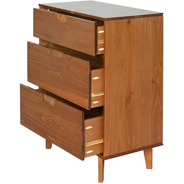 Walker Edison Mid Century Modern Grooved Handle Wood Dresser Bedroom Storage Drawer Organizer Closet Hallway, 6 Drawer, Caramel Caramel 1 pack 6 Drawer