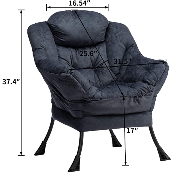 AbocoFur Modern Large Cotton Fabric Lazy Chair，Accent Contemporary Lounge Chair, Single Steel Frame Leisure Sofa Chair with Armrests and A Side Pocket, Beige