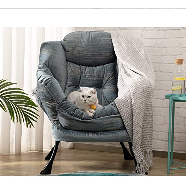 AbocoFur Modern Large Cotton Fabric Lazy Chair，Accent Contemporary Lounge Chair, Single Steel Frame Leisure Sofa Chair with Armrests and A Side Pocket, Beige