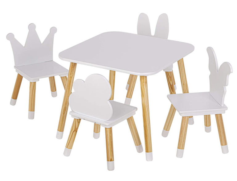 UTEX Kids Table with 4 Chairs Set, Kid Table and Chairs Set for Girls, Toddlers, Boys, 5 Piece Kiddy Table and Chair Set, White