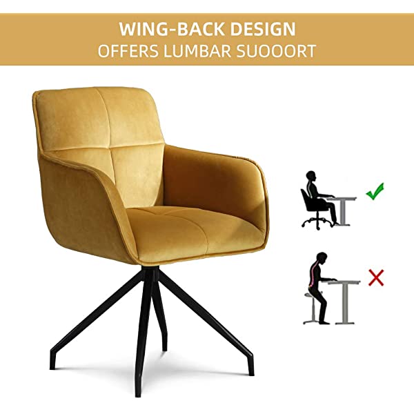 360°Swivel Home Study Velvet Chair Student Sedentary Comfortable Armchair Backrest Desk seat Anchor Rotating Living Chairs (Yellow/Gold)