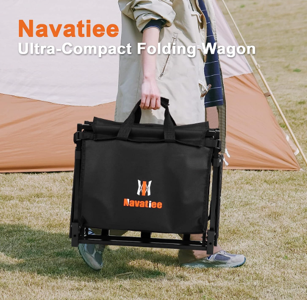 Foldable Practical Folding Four Wheel Vehicle Heavy Duty Foldable ATV Large Capacity Foldable Grocery Cart For Camping Garden Outdoor Fishing Black