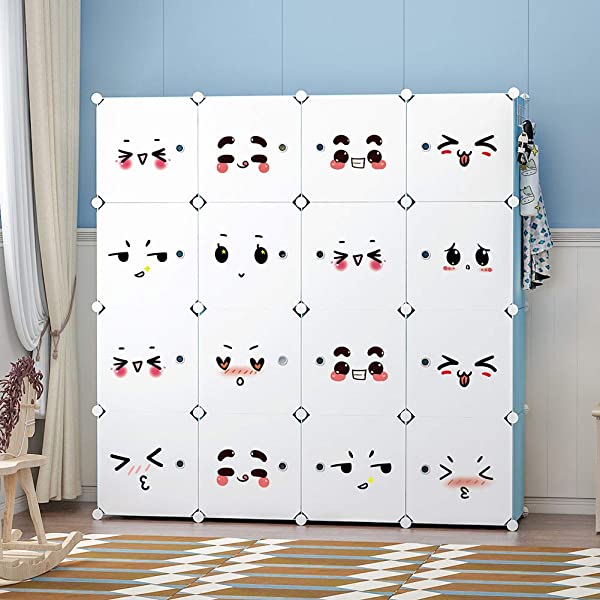 YOZO Cube Storage Organzier Portable Closet Wardrobe Bedroom Dresser (71x14x71 inches) Portable Closet Cube Shelf Armoire Pantry Cabinet, 25 Cubes, Blue 25Cubes Blue