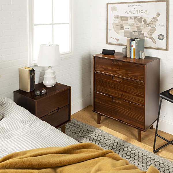 Walker Edison Mid Century Modern Grooved Handle Wood Dresser Bedroom Storage Drawer Organizer Closet Hallway, 6 Drawer, Caramel Caramel 1 pack 6 Drawer