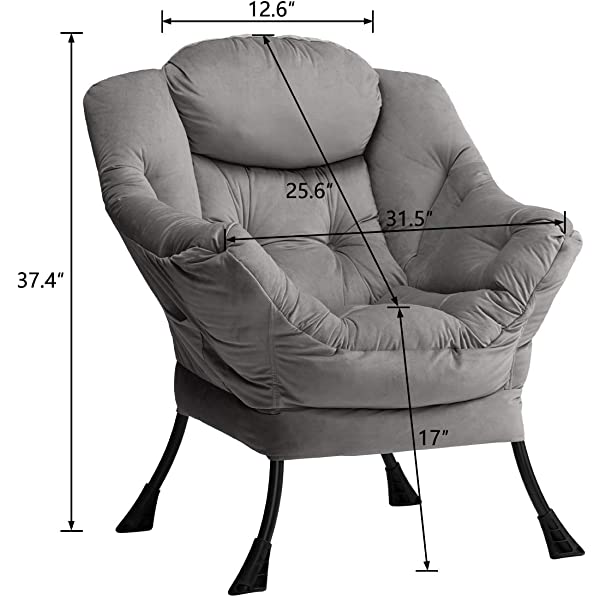 AbocoFur Modern Large Cotton Fabric Lazy Chair，Accent Contemporary Lounge Chair, Single Steel Frame Leisure Sofa Chair with Armrests and A Side Pocket, Beige