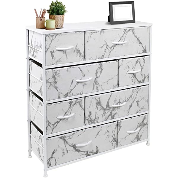 Sorbus Dresser with 8 Drawers - Furniture Storage Chest Tower Unit for Bedroom, Hallway, Closet, Office Organization - Steel Frame, Wood Top, Easy Pull Fabric Bins (White)