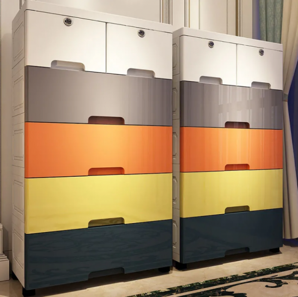 mDesign Storage Dresser Furniture Unit – Tall Standing Organizer for Bedroom, Office, Living Room, and Closet – 8 Slim Drawer Removable Fabric Bins