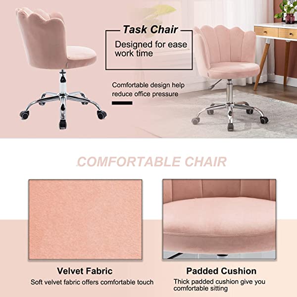 MTFY Modern Home Office Swivel Chair, Shell Desk Chair with Adjustable Height, Upholstered Ergonomic Computer Desk Chair Leisure Task Chair Accent Armchair for Office, Living Room,Bedroom (Beige)