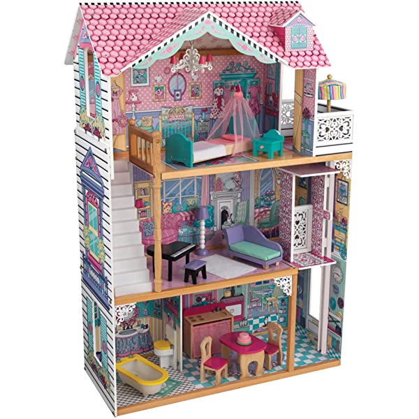 KidKraft Annabelle Wooden Dollhouse with Elevator, Balcony and 17 Accessories, Gift for Ages 3+