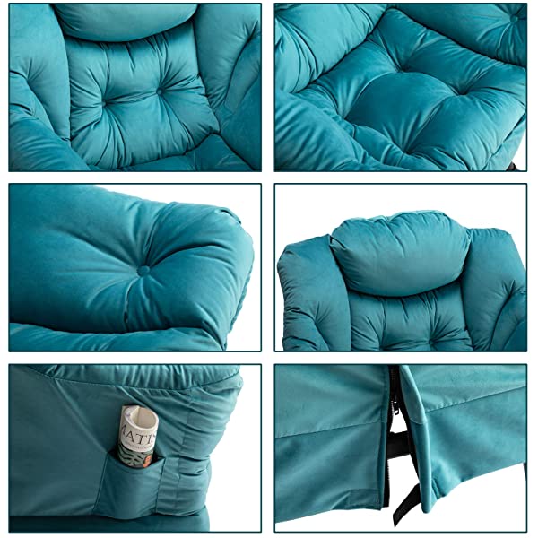 AbocoFur Modern Large Cotton Fabric Lazy Chair，Accent Contemporary Lounge Chair, Single Steel Frame Leisure Sofa Chair with Armrests and A Side Pocket, Beige