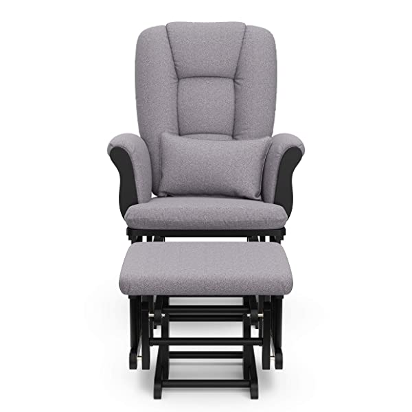 Storkcraft Tuscany Custom Glider and Ottoman with Free Lumbar Pillow, Black/Grey, Cleanable Upholstered Comfort Rocking Nursery Chair with Ottoman Black/Gray
